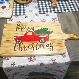 Hand made woodburned and painted christmas cutting board